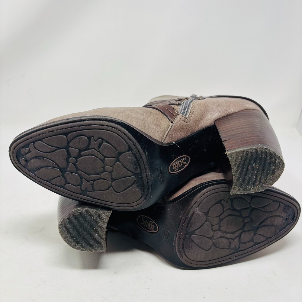 Sofft Strappy Ankle Boots Size 9.5M Taupe Leather Braided‎ Buckle Strap Heeled - Picture 8 of 14